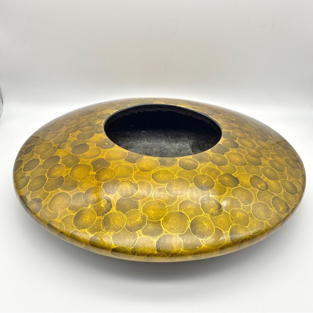 15.25” National Geographic Home Collection Round Circular Vase Decor Black Gold